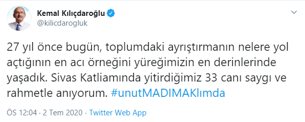Kılıçdaroğlu: Toplumdaki ayrıştırmanın nelere yol açtığının en acı örneğini 27 yıl önce bugün yaşadık - Resim : 1