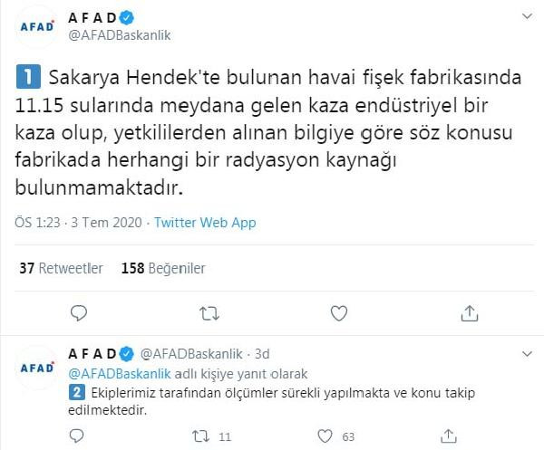 AFAD'dan Hendek'teki patlama hakkında 'radyasyon' açıklaması - Resim : 1