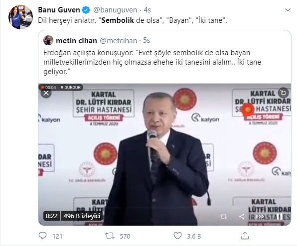 Erdoğan'ın 'Sembolik de olsa bayan' sözlerine tepki yağdı! - Resim : 3