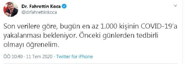 Fahrettin Koca: Bugün en az 1000 kişinin Kovid-19'a yakalanması bekleniyor - Resim : 1