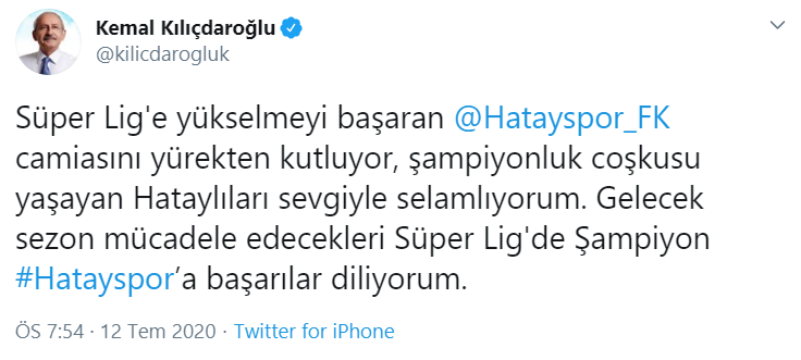 Kılıçdaroğlu, Süper Lig'e yükselen Hatayspor'u tebrik etti - Resim : 2