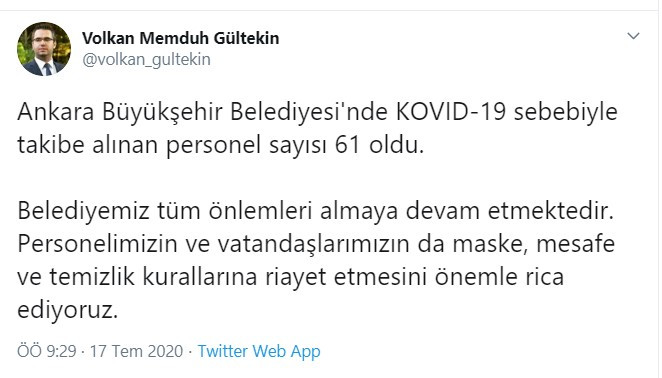 Ankara Büyükşehir Belediyesi'nde koronavirüs vaka sayısı arttı - Resim : 1