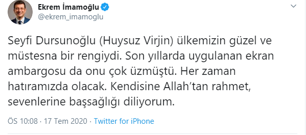 Ekrem İmamoğlu'ndan Seyfi Dursunoğlu için başsağlığı mesajı - Resim : 1