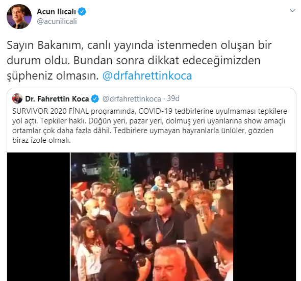 Acun Ilıcalı'dan Fahrettin Koca'ya 'Survivor' yanıtı - Resim : 1