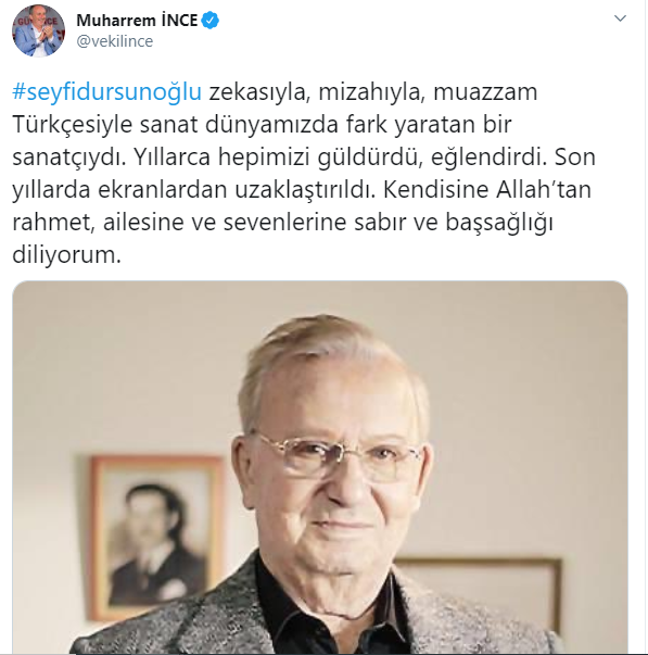 Muharrem İnce'den Seyfi Dursunoğlu paylaşımı: Sanat dünyamızda fark yaratan bir sanatçıydı - Resim : 1