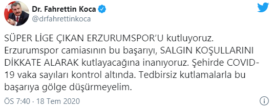 Fahrettin Koca'dan Erzurumsporlu taraftarlara 'salgın' uyarısı - Resim : 1