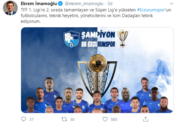 İmamoğlu'ndan Erzurumspor'a tebrik - Resim : 1