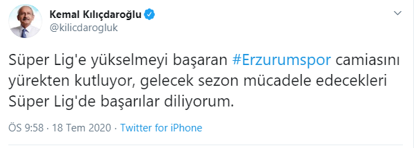 Kılıçdaroğlu'ndan Erzurumspor'a tebrik - Resim : 1