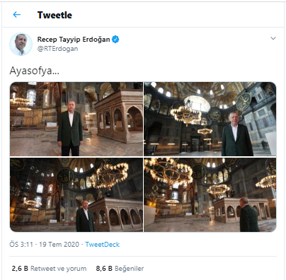 Erdoğan, Ayasofya ziyareti sonrası paylaştı! - Resim : 1