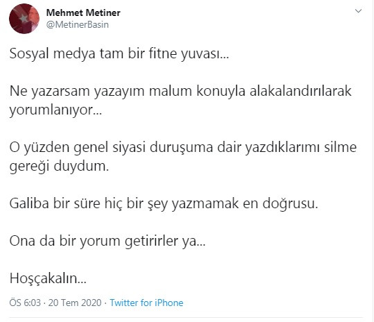 Süleyman Soylu ile tartışan Mehmet Metiner o tweetini sildi, veda sinyali verdi: Hoşçakalın... - Resim : 4