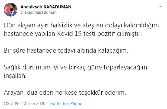 SP Konya Milletvekili Abdulkadir Karaduman'ın koronavirüs testi pozitif çıktı - Resim : 1