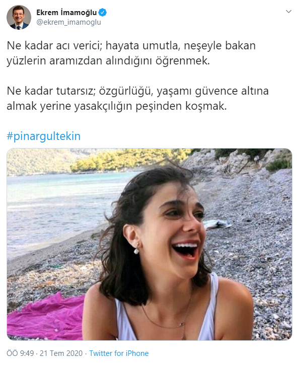 İmamoğlu'ndan Pınar Gültekin paylaşımı - Resim : 1