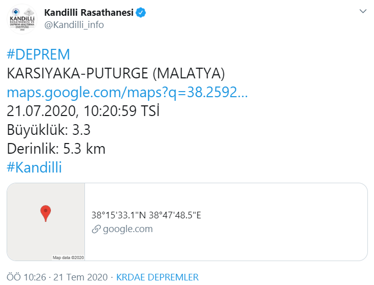 Malatya’da 3.3 büyüklüğünde deprem - Resim : 1