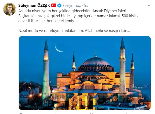 Diyanet'ten Süleyman Özışık'a Ayasofya daveti - Resim : 1