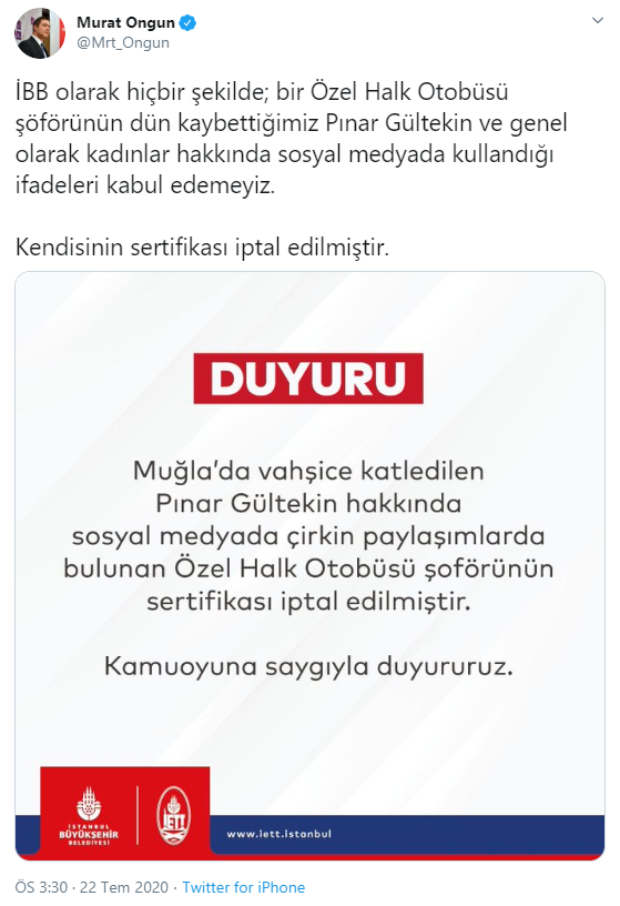 İBB, Pınar Gültekin hakkında yapılan çirkin paylaşımı affetmedi! - Resim : 2