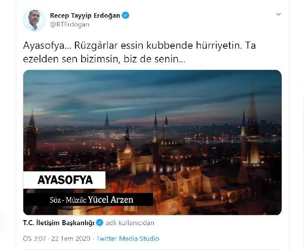 Erdoğan'dan 'Ayasofya' paylaşımı - Resim : 1