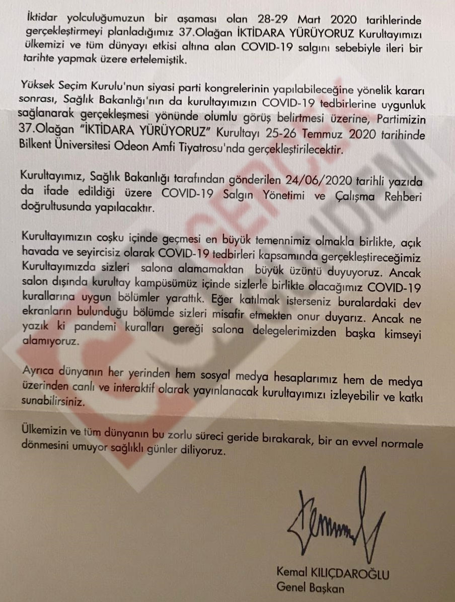 Kılıçdaroğlu'ndan onur kurulu üyelerine 'kurultay' mektubu - Resim : 2