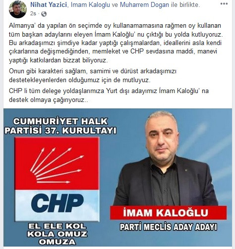 CHP Hannover Birliği Başkanı Nihat Yazıcı'dan İmam Kaloğlu'na destek - Resim : 1