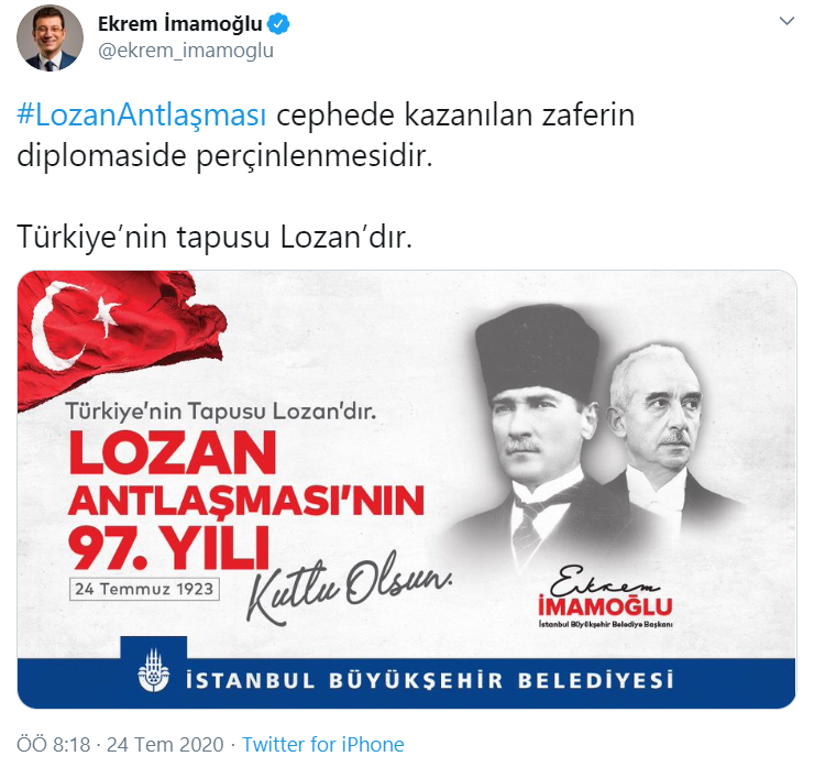 Ekrem İmamoğlu'ndan Lozan Antlaşması mesajı - Resim : 1