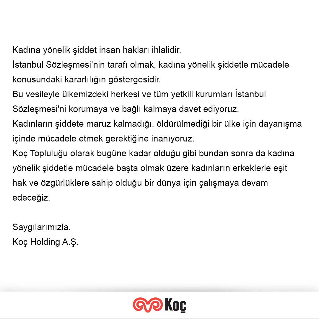 Koç Holding'ten İstanbul Sözleşmesi çağrısı: 'Korumaya ve bağlı kalmaya davet ediyoruz' - Resim : 2