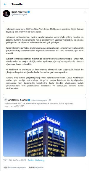 Berat Albayrak'tan Halkbank'a ABD'de açılan dava hakkında açıklama - Resim : 1