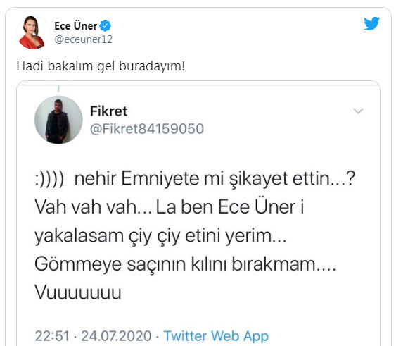 Ece Üner'den tehdide cevap: Gel buradayım! - Resim : 1