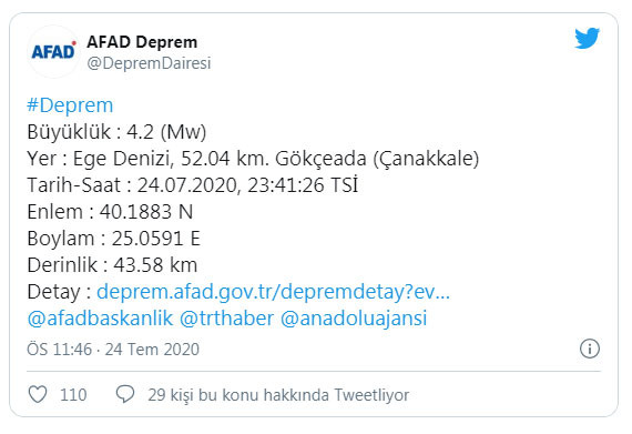 Gökçeada’da 4,2 büyüklüğünde deprem - Resim : 1