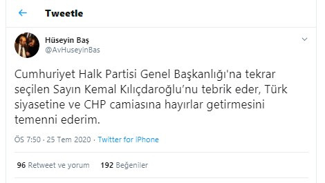 BTP Genel Başkanı Hüseyin Baş'tan Kılıçdaroğlu'na kutlama mesajı - Resim : 1