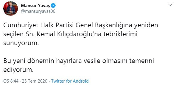 Mansur Yavaş'tan Kılıçdaroğlu'na 'kurultay' tebriği - Resim : 1