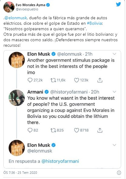 Elon Musk'tan Bolivya ve Morales yanıtı: 'Kime istiyorsak darbe yaparız, aş bunları' - Resim : 2