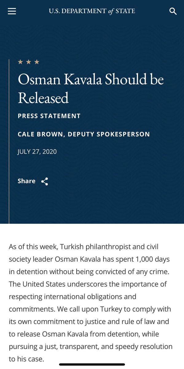 ABD Dışişleri Bakanlığı'ndan Türkiye'ye Osman Kavala çağrısı - Resim : 1
