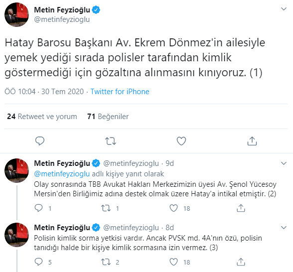 Metin Feyzioğlu'ndan Hatay Barosu Başkanı Dönmez'in gözaltına alınmasına tepki - Resim : 2