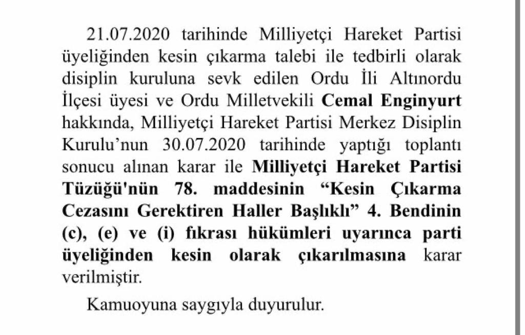 AKP'yi sert sözlerle eleştiren Cemal Enginyurt MHP'den ihraç edildi - Resim : 1
