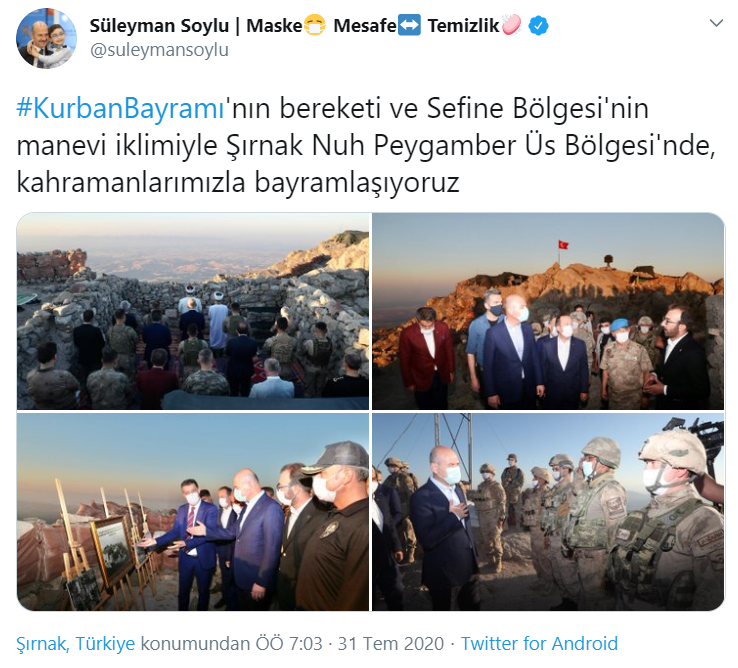 Erdoğan, Nuh Peygamber üs bölgesinde bulunan Soylu'yu aradı ve askerlerin bayramını kutladı - Resim : 1