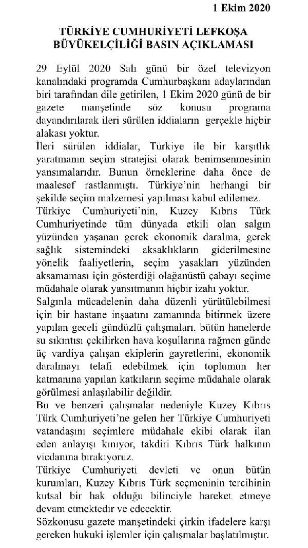 Türkiye Lefkoşa Büyükelçiliği'nden KKTC'ye seçim uyarısı - Resim : 1