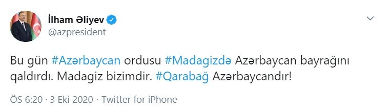Aliyev Twitter'dan duyurdu! Magadiz işgalden kurtuldu - Resim : 1
