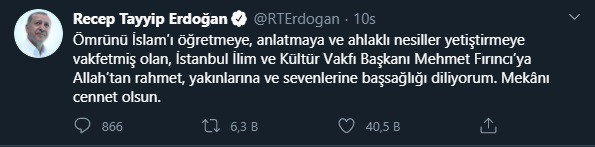 Erdoğan'dan Nur cemaati liderine taziye mesajı - Resim : 1