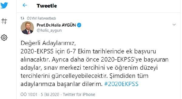 ÖSYM Başkanı Aygün: EKPSS için ek başvuru alınacak - Resim : 1