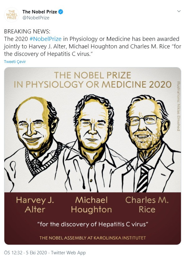 2020 Nobel Tıp Ödülü sahiplerini buldu - Resim : 1