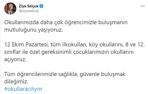 Bakan Selçuk tarih verdi: Yüz yüze eğitim 12 Ekim'de başlıyor! - Resim : 1