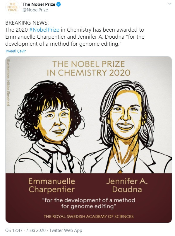 2020 Nobel Kimya Ödülü'nün kazananları belli oldu - Resim : 1