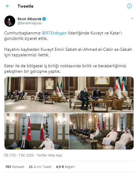 Berat Albayrak'tan, Kuveyt ve Katar ziyareti açıklaması - Resim : 1