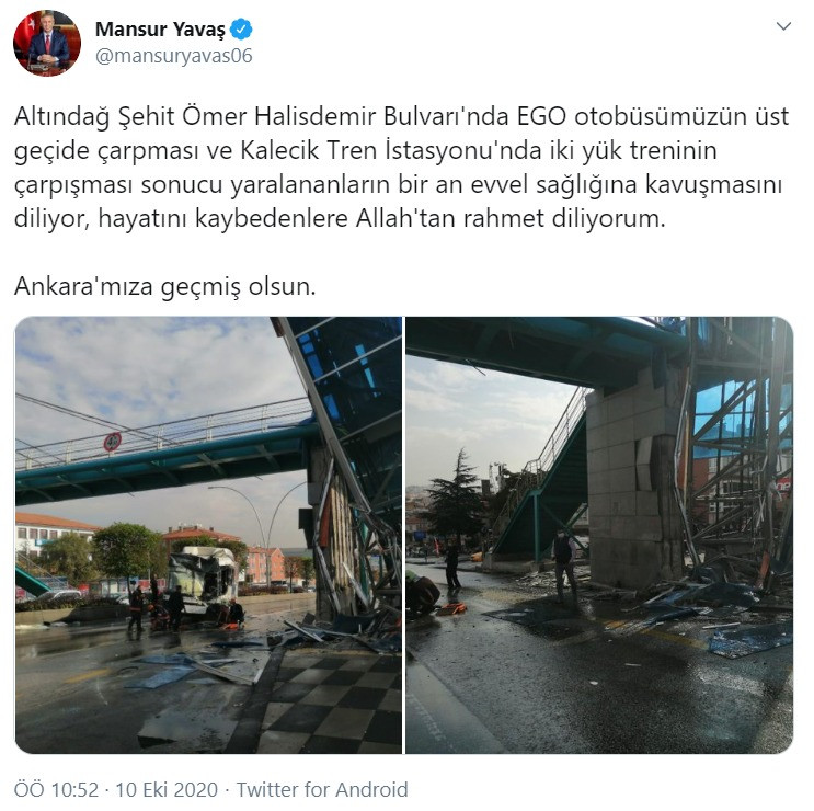 Mansur Yavaş'tan Ankara'daki belediye otobüsü kazasına geçmiş olsun mesajı - Resim : 1