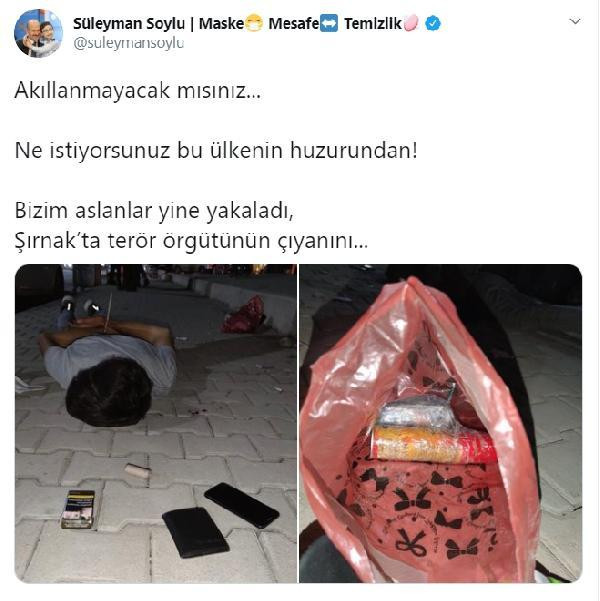 Süleyman Soylu paylaştı: Eylem hazırlığındaki terörist patlayıcı ile yakalandı - Resim : 1