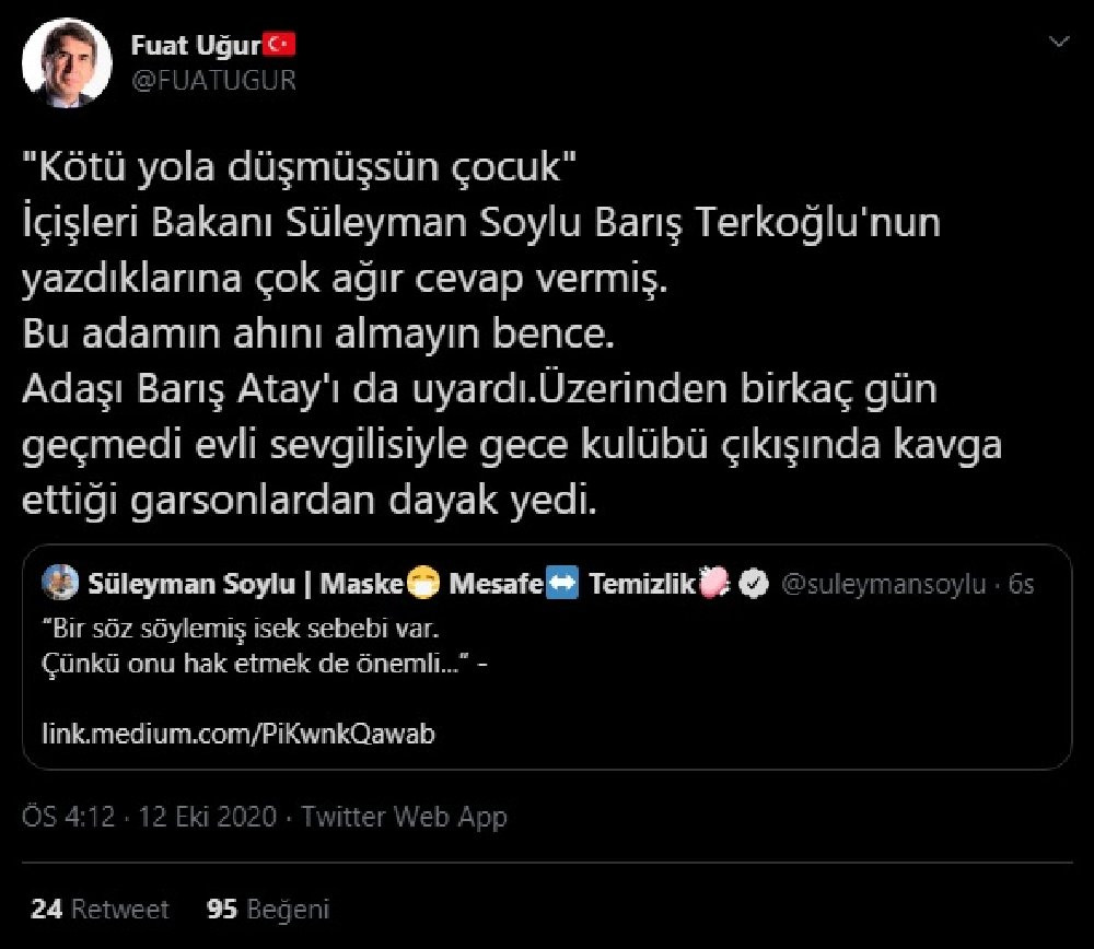 Türkiye yazarı, Terkoğlu'nu Barış Atay ile tehdit etti: Sonun öyle olmasın! - Resim : 1