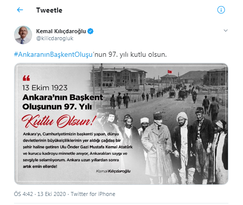 Kılıçdaroğlu'ndan Ankara'nın başkent oluşunun 97'nci yıl dönümü mesajı - Resim : 2