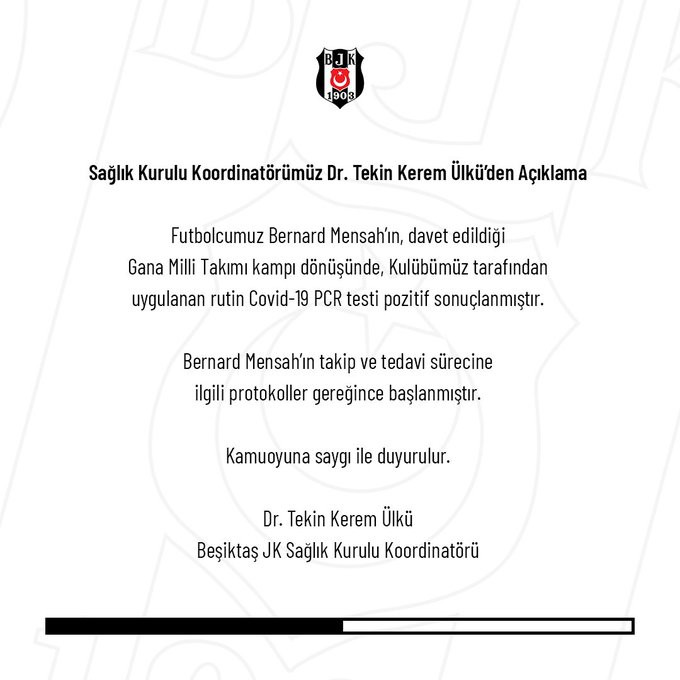 Beşiktaş'ta Mensah'ın koronavirüs testi pozitif çıktı - Resim : 1