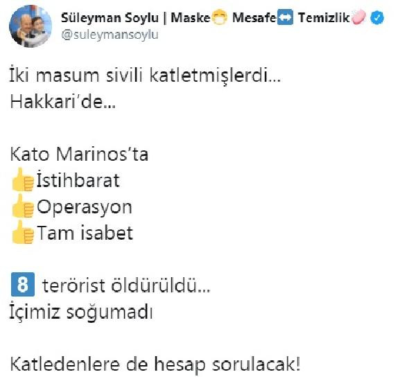 İçişleri Bakanlığı: Hakkari'de 8 terörist etkisiz hale getirildi - Resim : 1