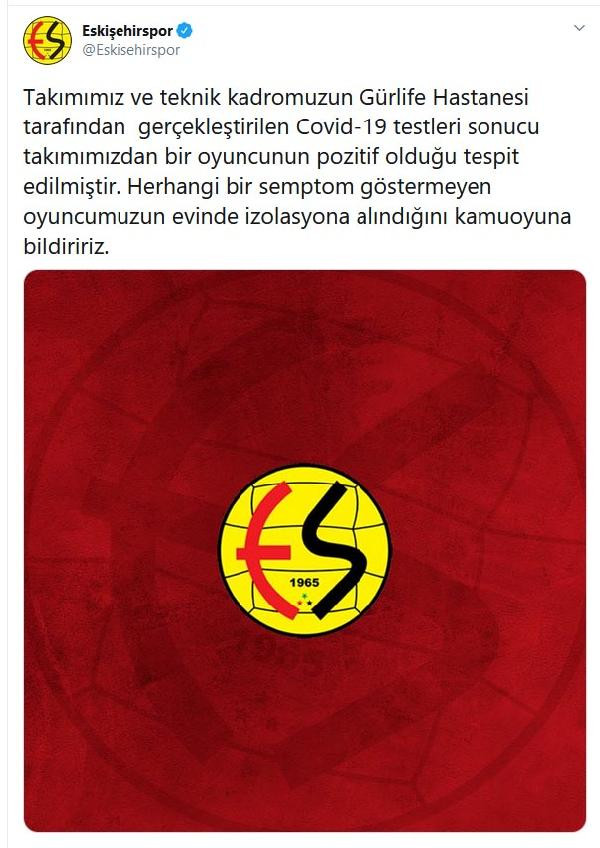 Eskişehirspor'da bir futbolcunun koronavirüs testi pozitif çıktı - Resim : 1