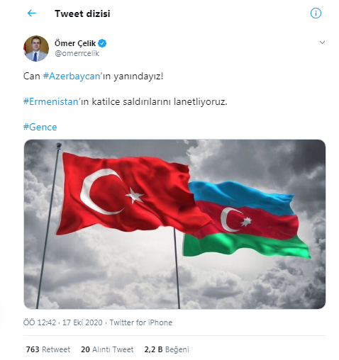 AKP Sözcüsü Ömer Çelik: Ermenistan bir haydut devlet olarak sivilleri öldürüyor - Resim : 1